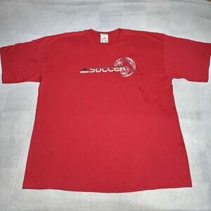 Vintage 1990s Adidas Soccer Center Print Red T-Shirt Mens Size 2XL USA Made